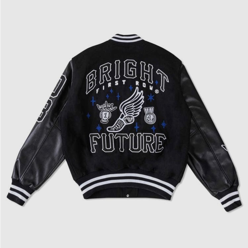 Black Varsity Jacket with Graphic Patches - Picture 7 of 7
